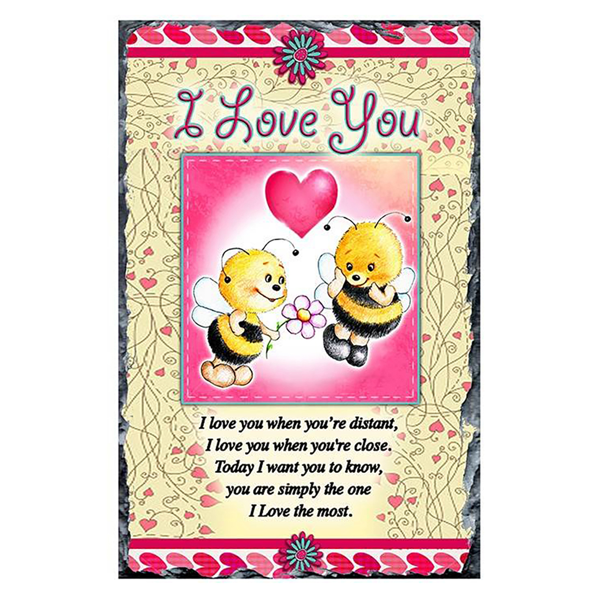Personalised Valentines Slate Gift - Loveheart & Bees