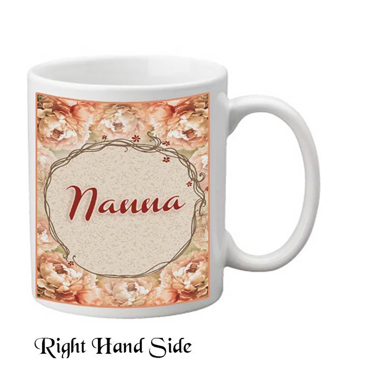 Personalised Mothers Day Mug Gift - Nanna Peach Flowers