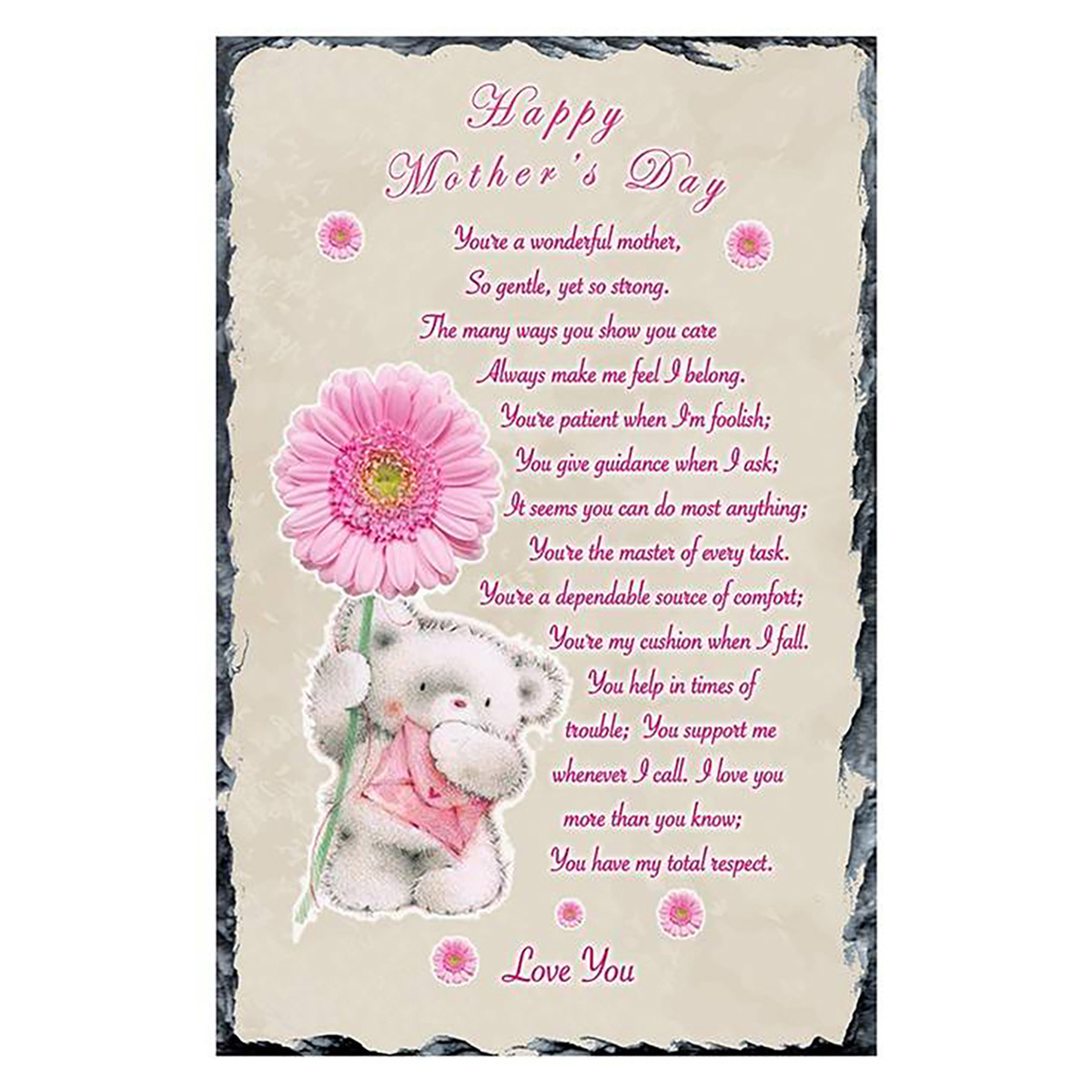 Personalsied Mothers Day Slate Gift - Teddy & Pink Gerb