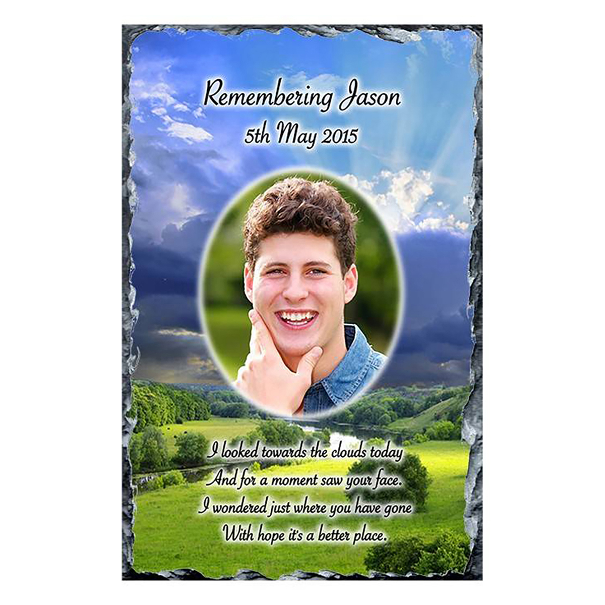 Personalsied Remembrance Slate - Meadow with Photo