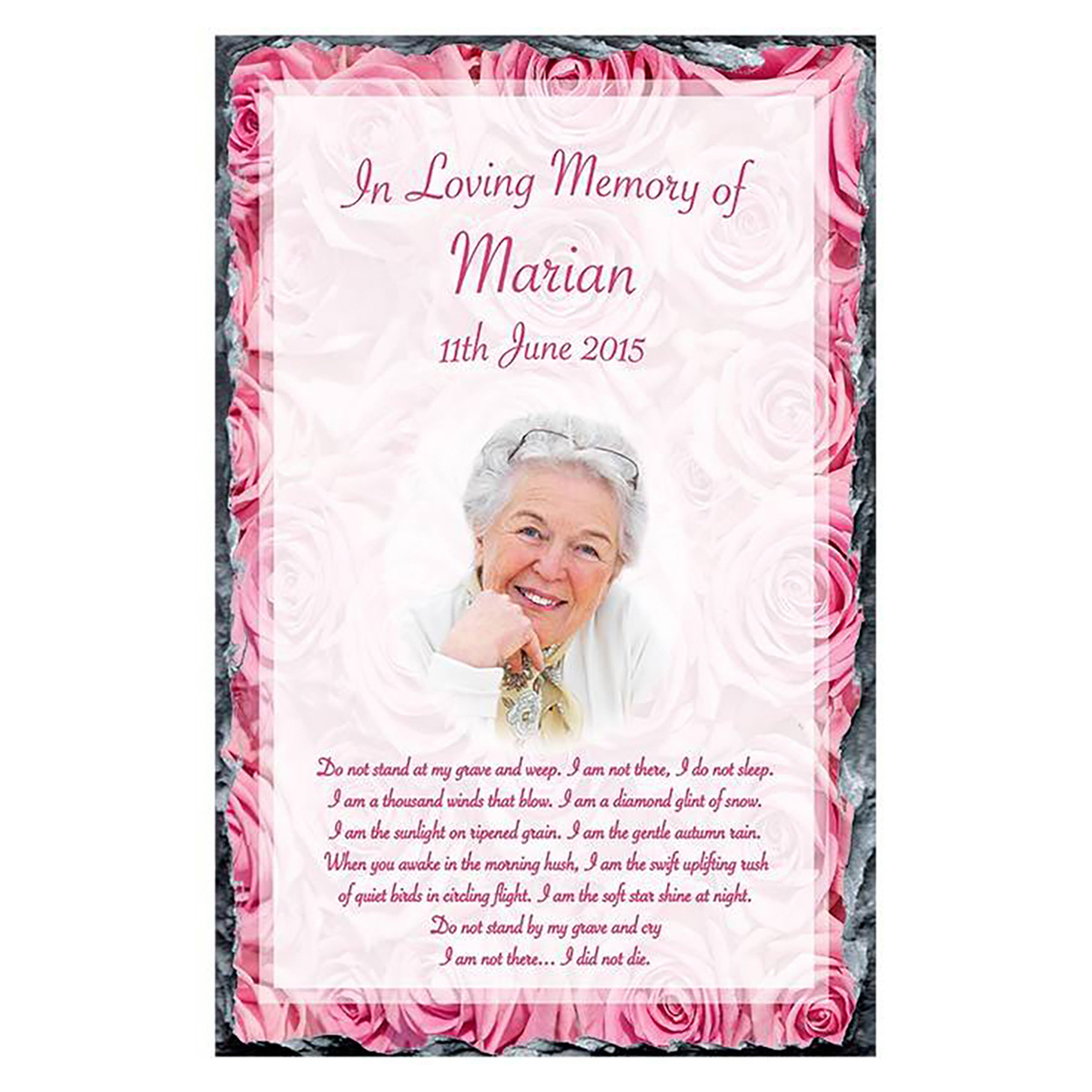 Personalsied Remembrance Slate - Pink Roses with Photo