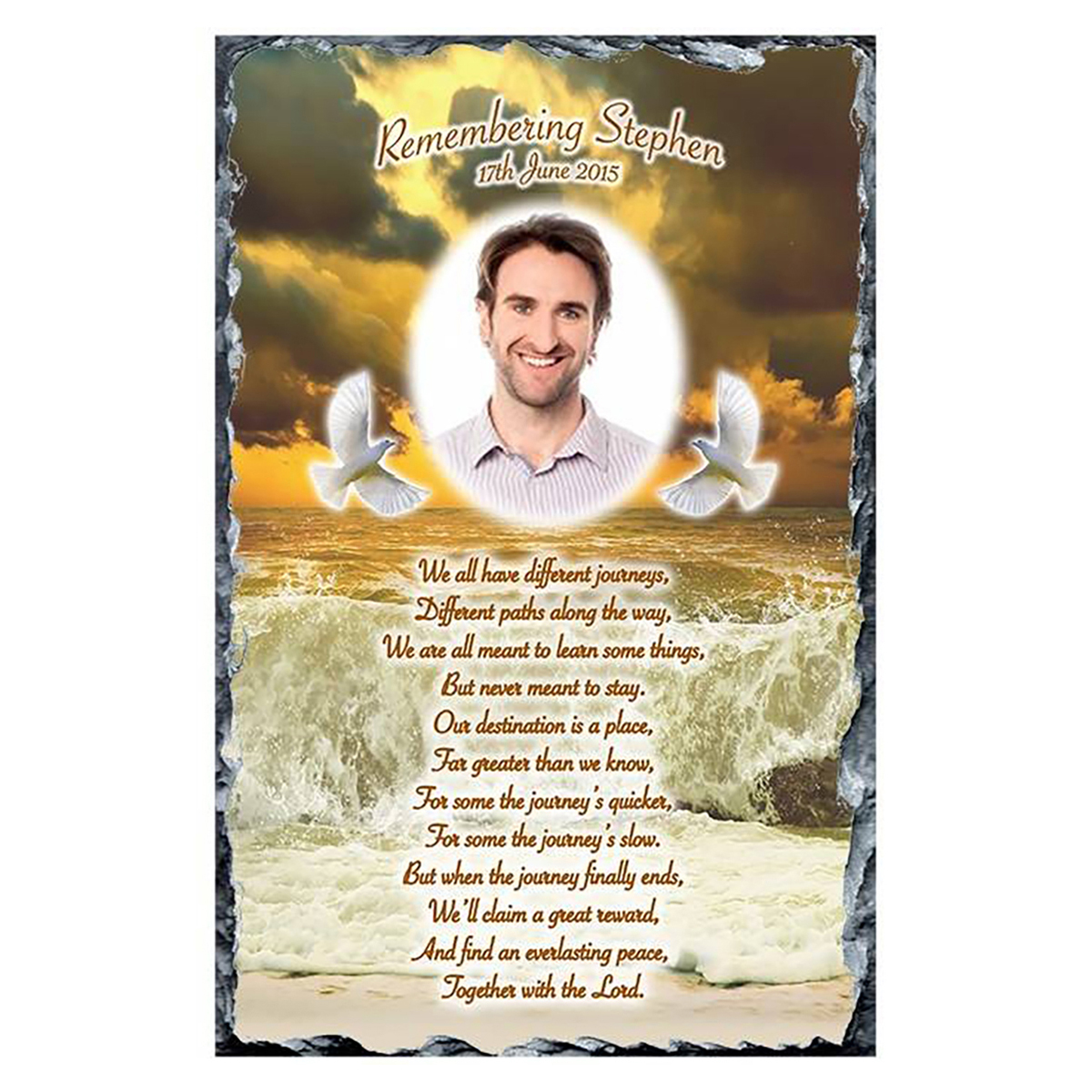 Personalsied Remembrance Slate - Doves & Waves with Photo