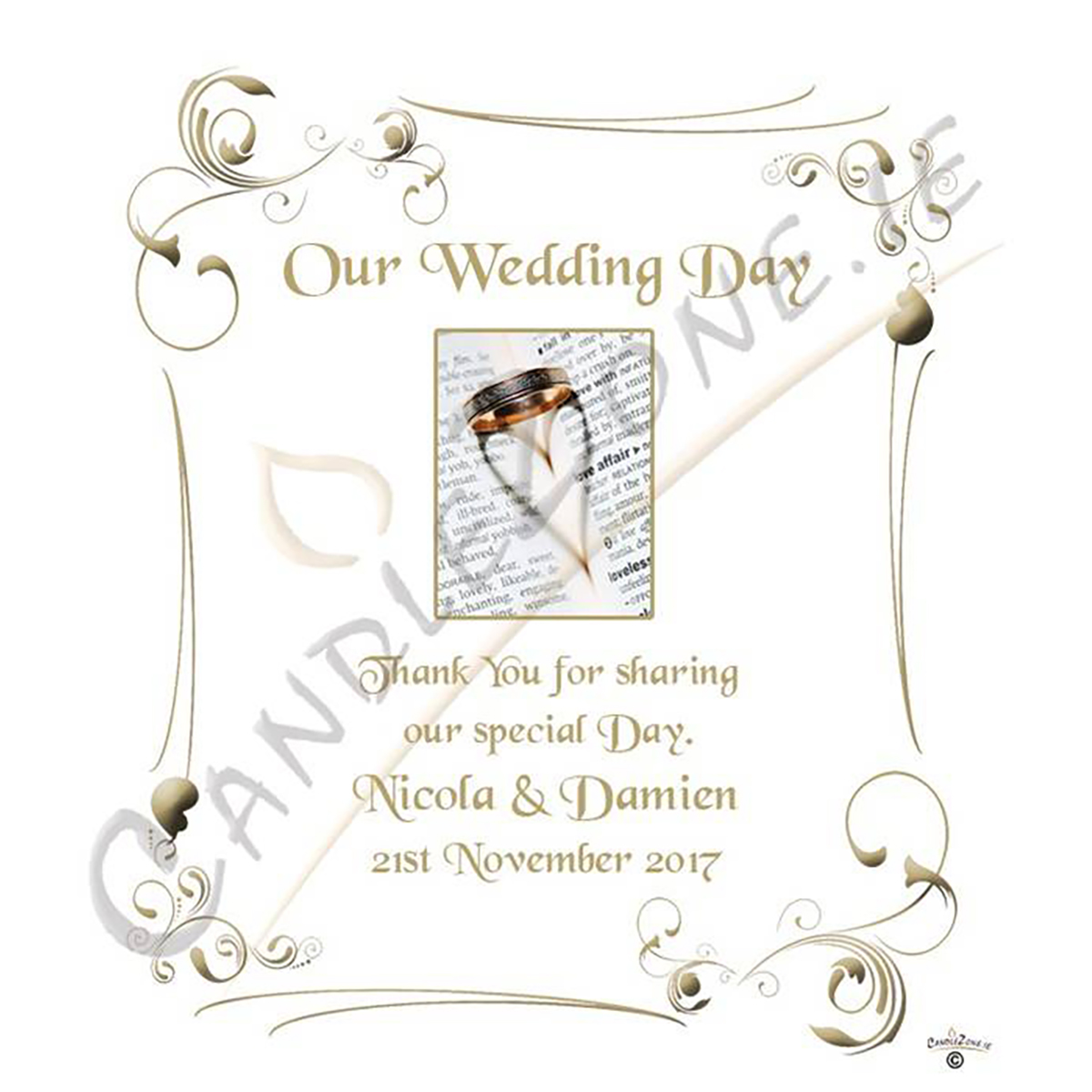 Personalised Thank you Wedding Favour - Ring Heart Silhourette Gold