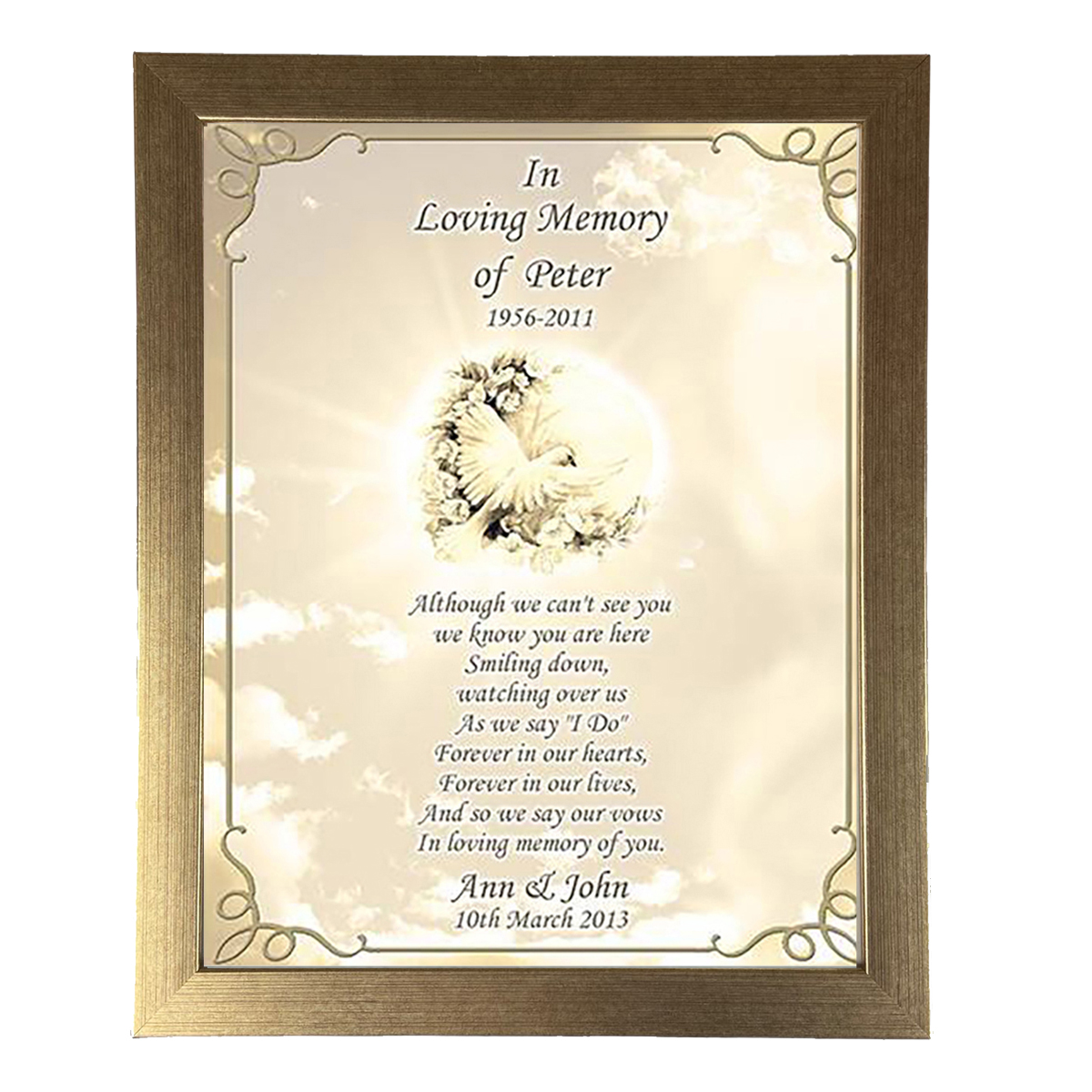 Wedding Remembrance Frame - Dove & Flowers with Photo
