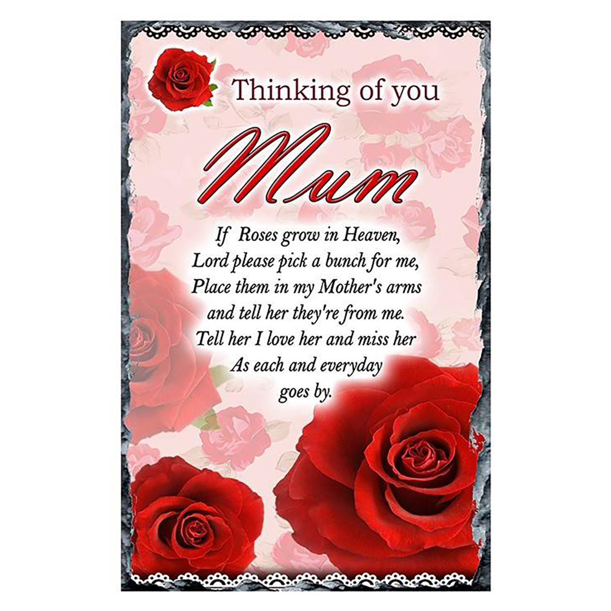Personalsied Remembrance Slate - Red Roses Flower