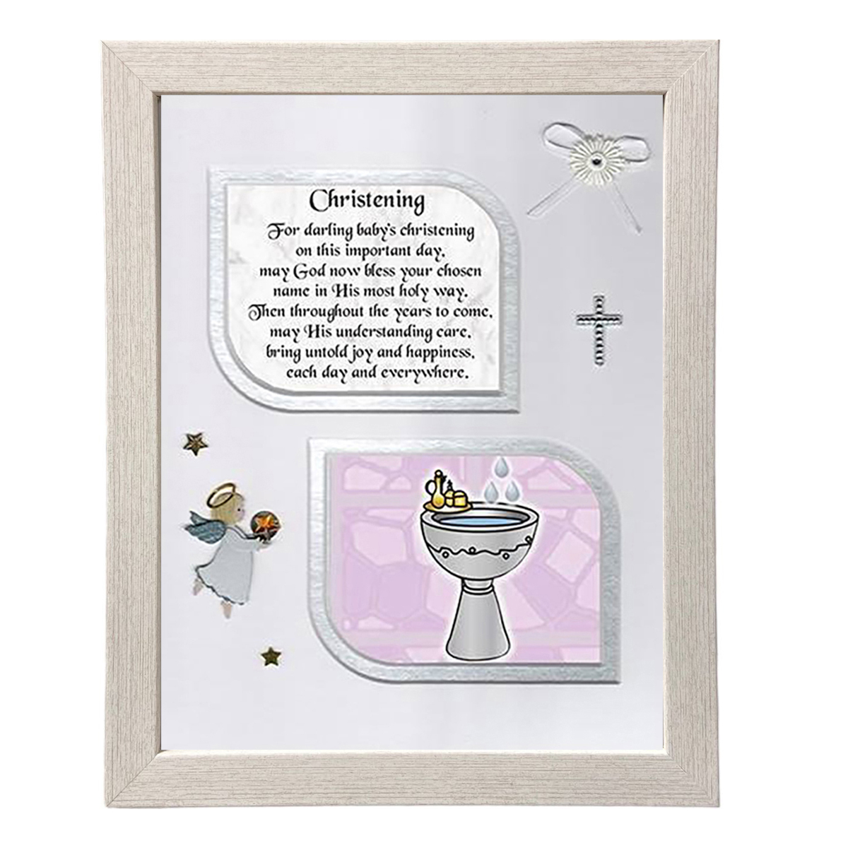 Christening Frame - Pink Font Ribbon