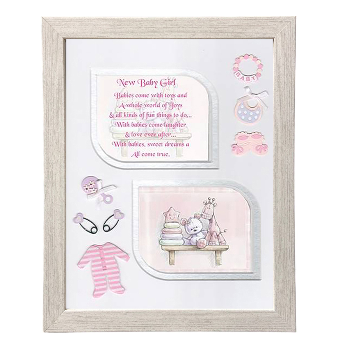 New Baby Frame - New Baby Teddy on Shelf Pink