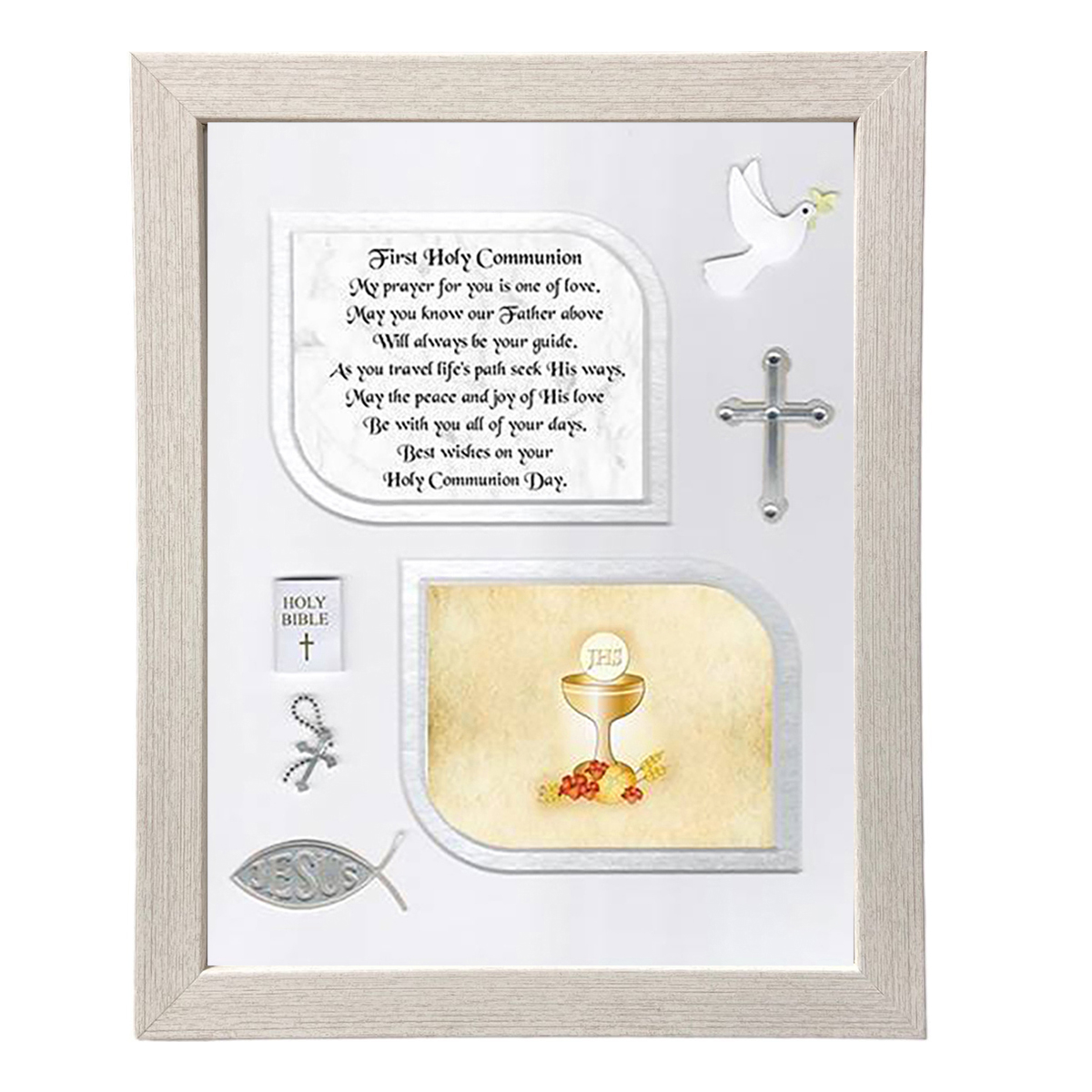 1st Holy Communion Frame - Cross & Flowers Verse & Photo