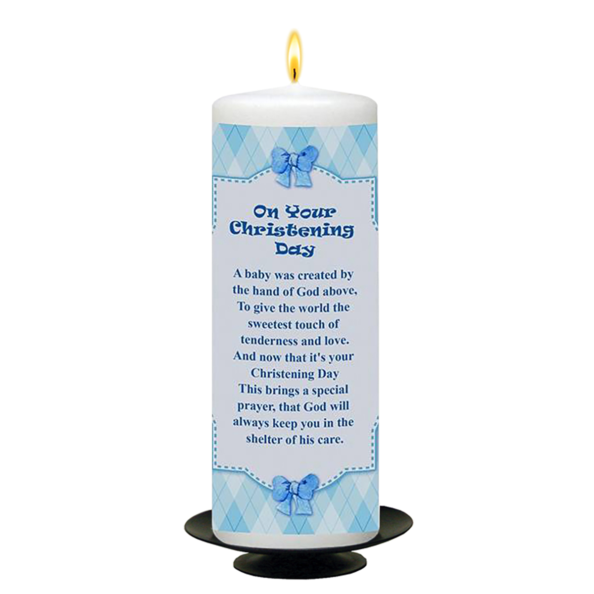 Personalised Boys Christening Candle - Teddy & Chair Blue