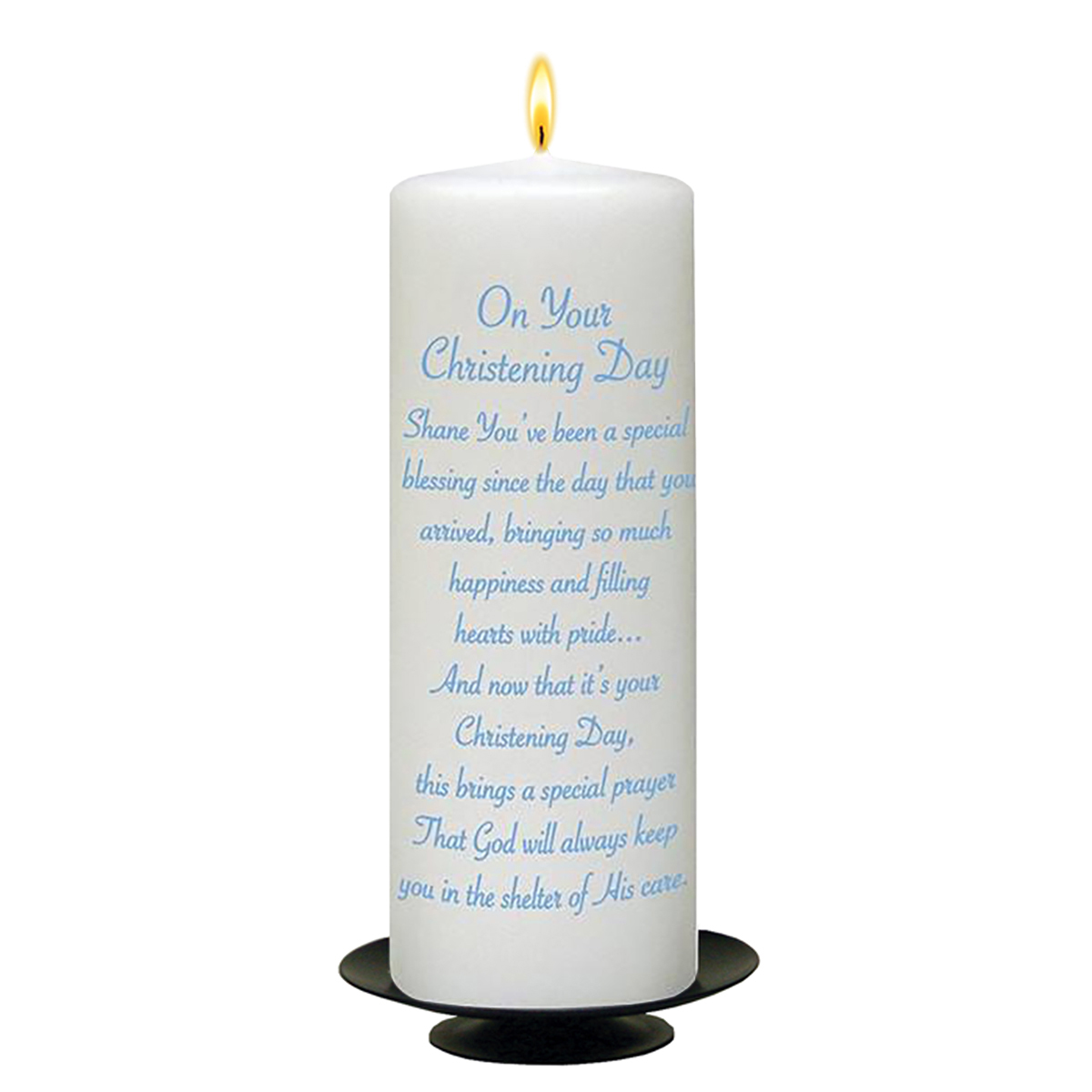 Personalised Boys Christening Candle - Stars & Hearts Blue with Photo
