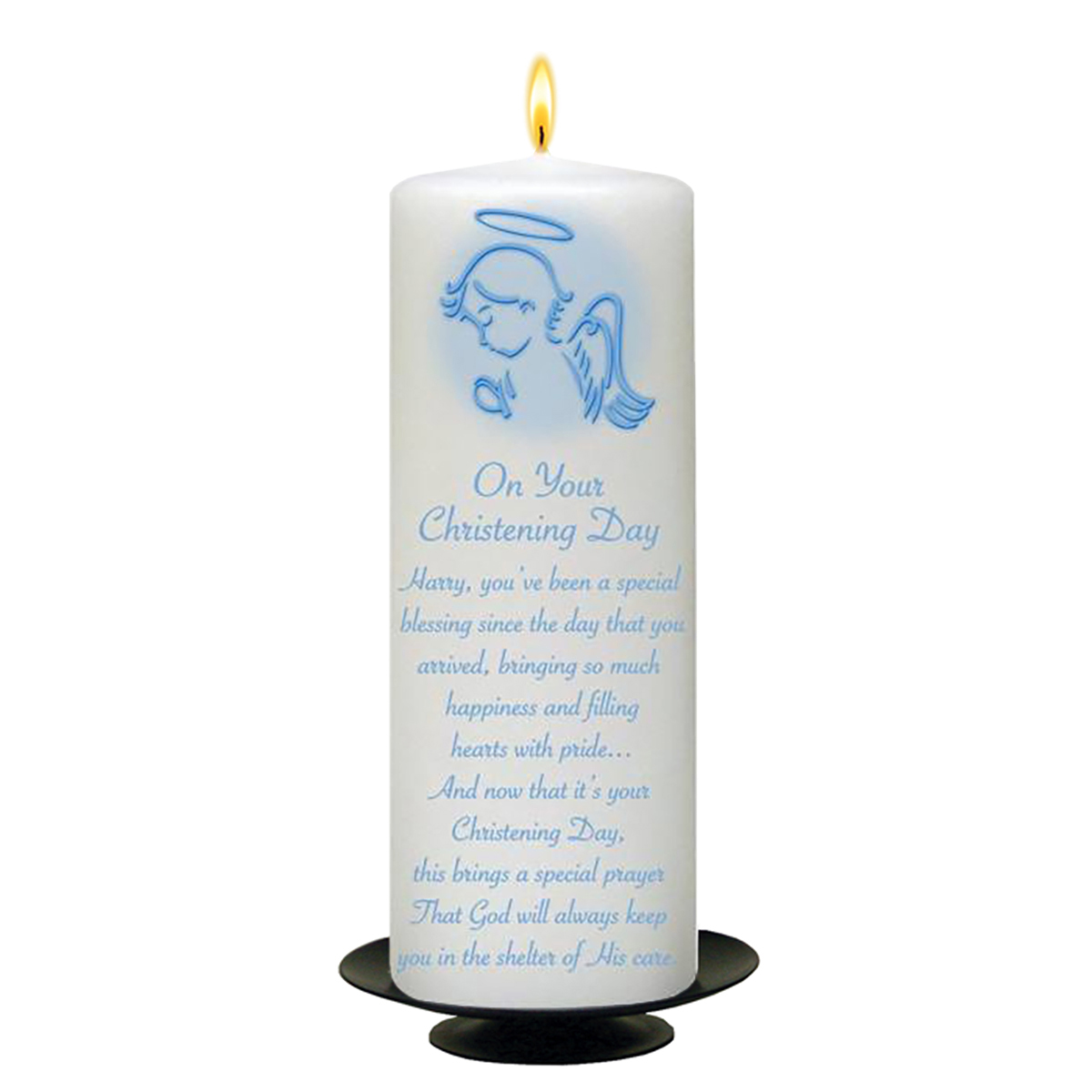 Personalised Boys Christening Candle - Angel Blue with Photo