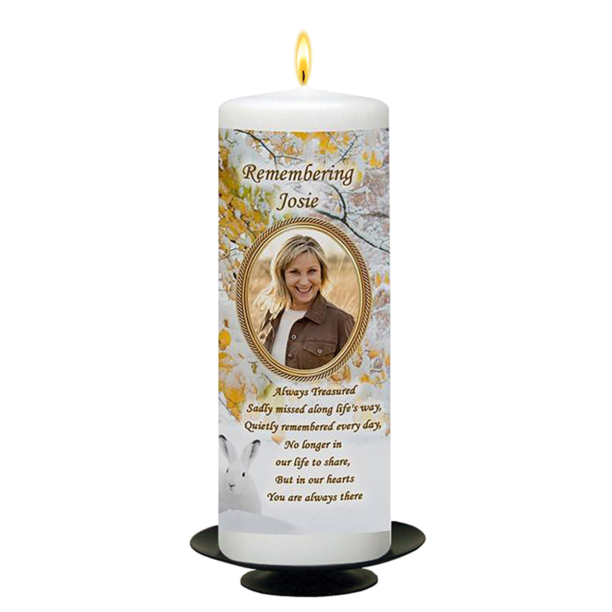 Personalised Christmas Remembrance Candle - Snow & Forest with Photo