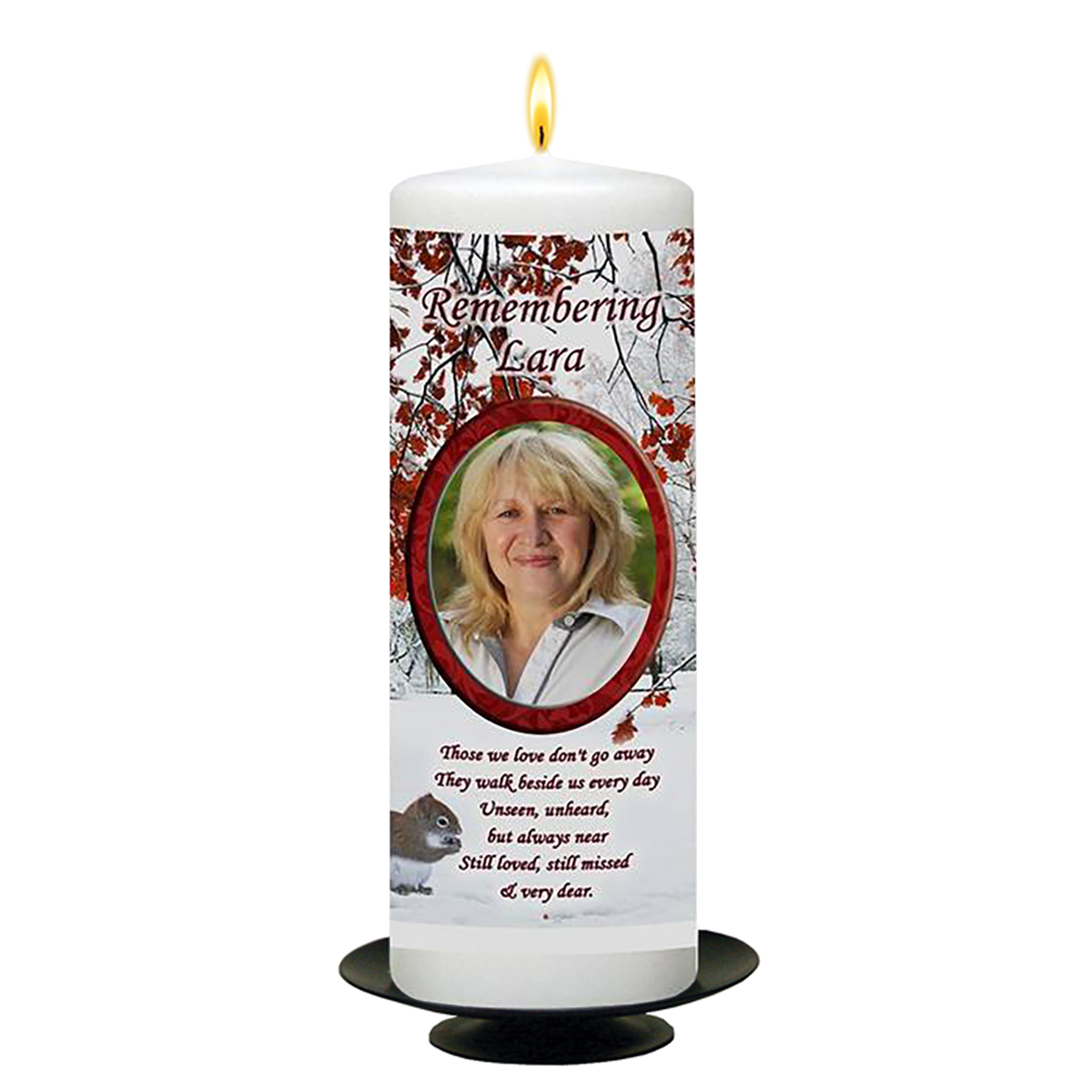 Personalised Christmas Remembrance Candle - Snow Trees with Photo