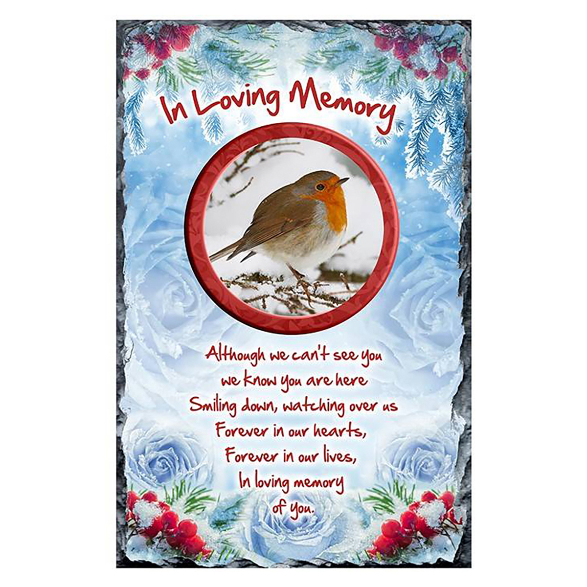 Personalised Christmas Remembrance Slate - Snow & Roses