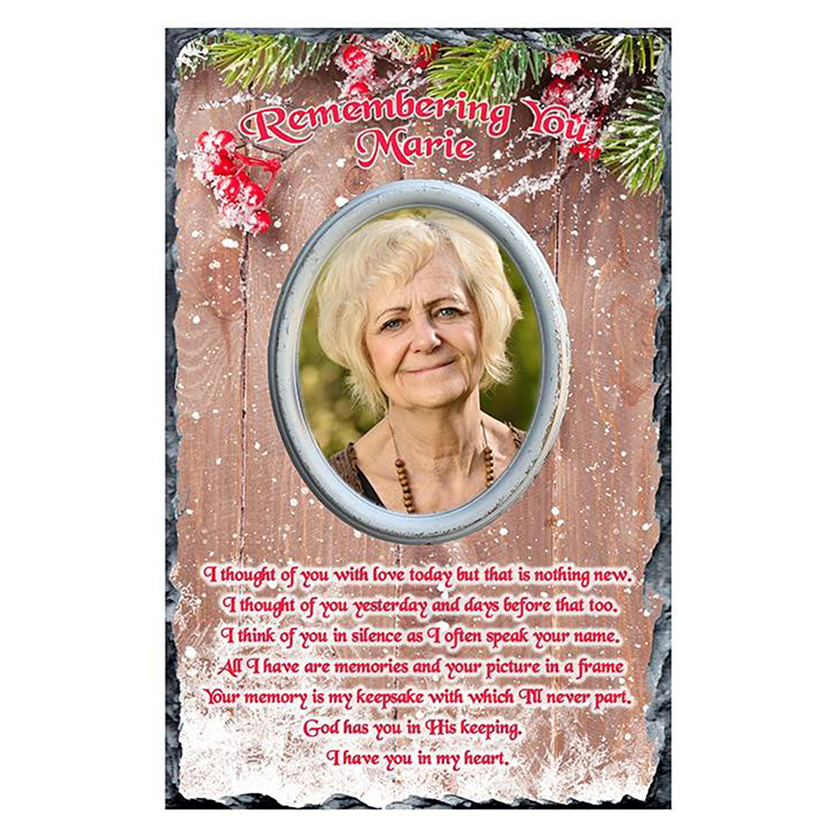 Personalised Christmas Remembrance Slate - Berries & Fence with Photo