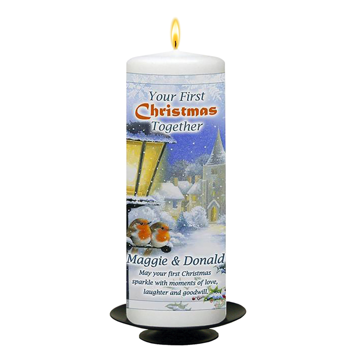Personalised Christmas Candle Gift - Your First Christmas - Two Robins