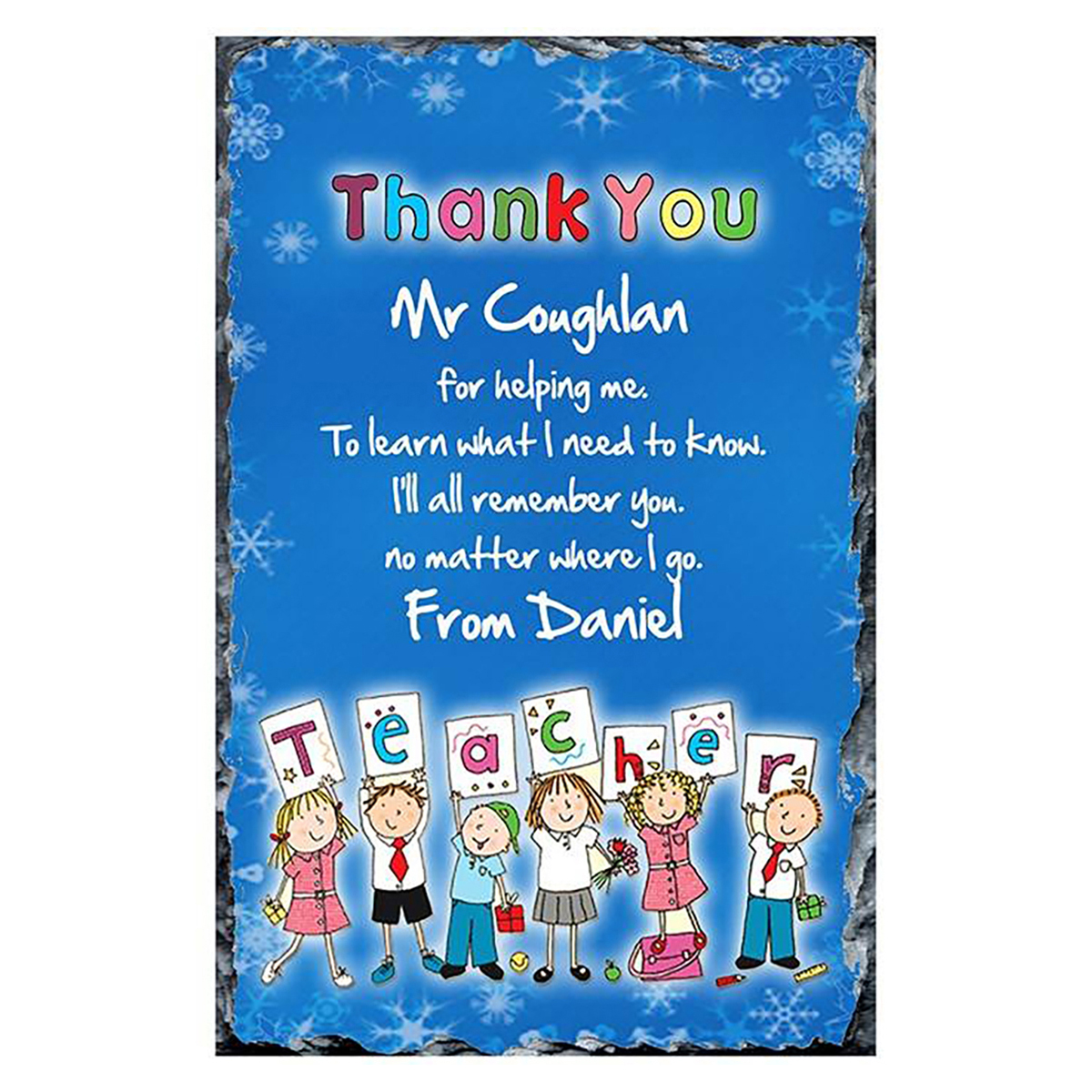 Personalised Christmas Teacher Slate Gift - Children & Snowflakes