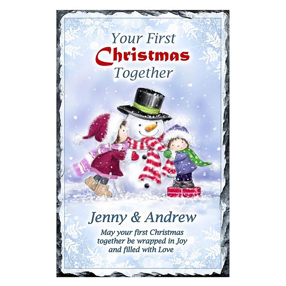 Personalised Christmas Slate Gift - Your First Christmas - Snowman Hugs