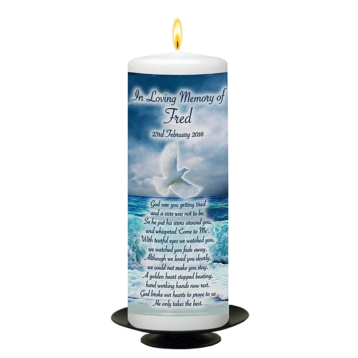Personalised Remembrance Candle - Doves & Waves Blue