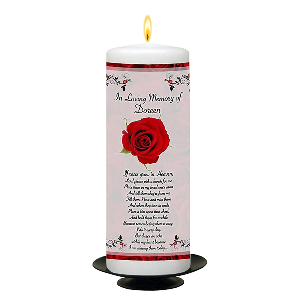 Personalised Remembrance Candle - Red Roses