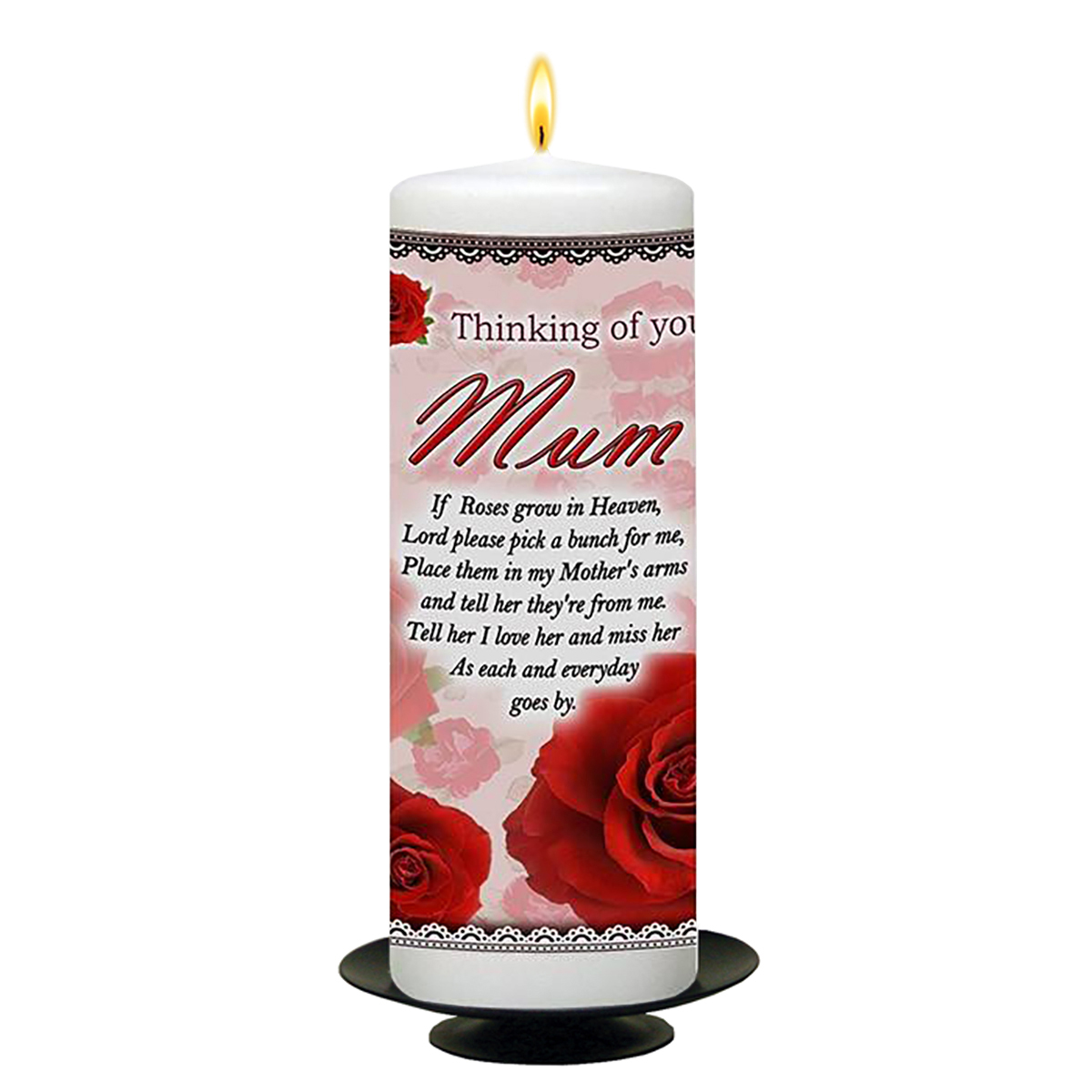 Personalised Remembrance Candle - Red Rose Flowers