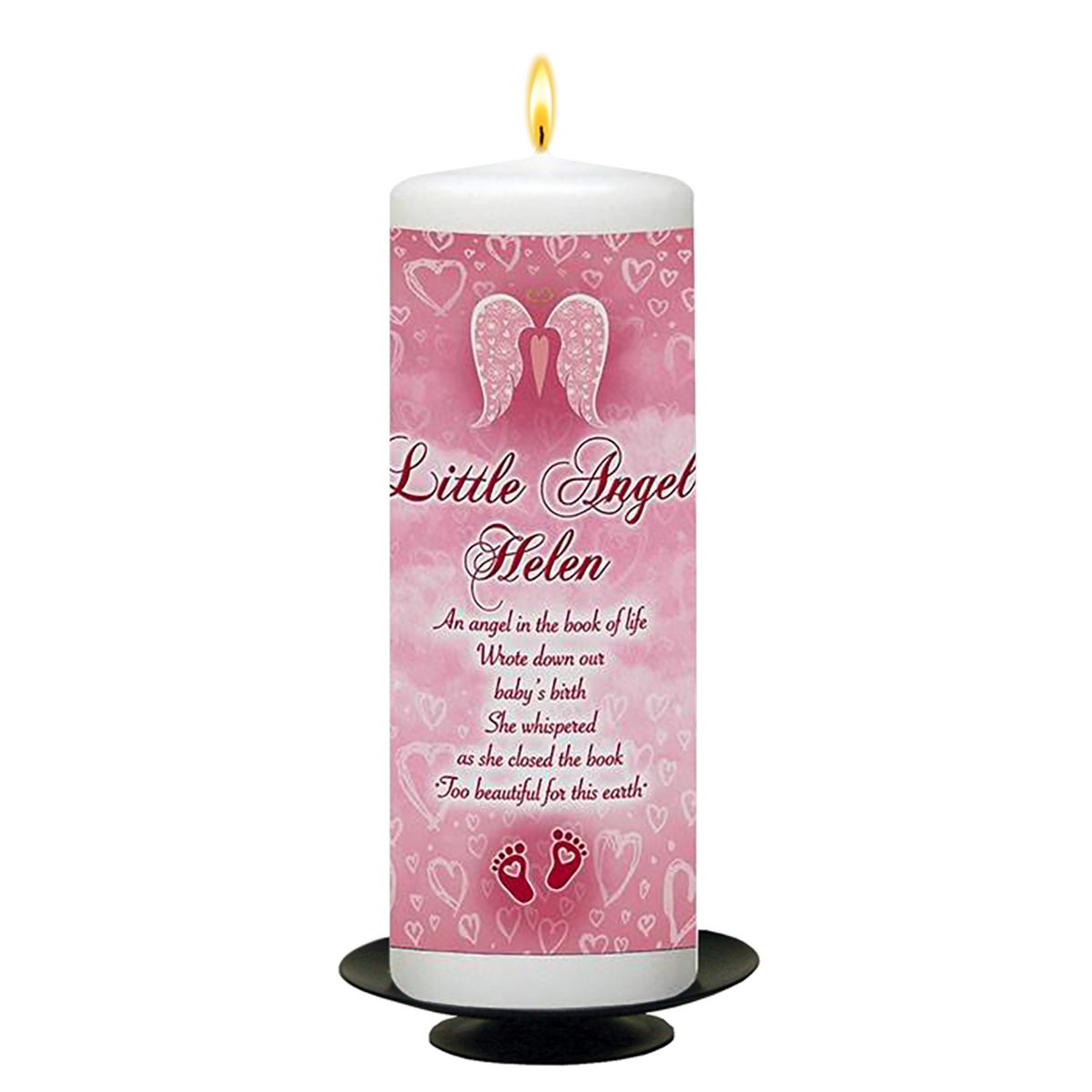 Personalised Remembrance Candle - Angel Wings Pink