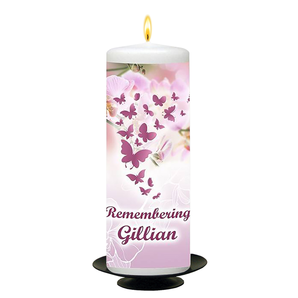 Personalised Remembrance Candle - Butterfly & Pink Orchids