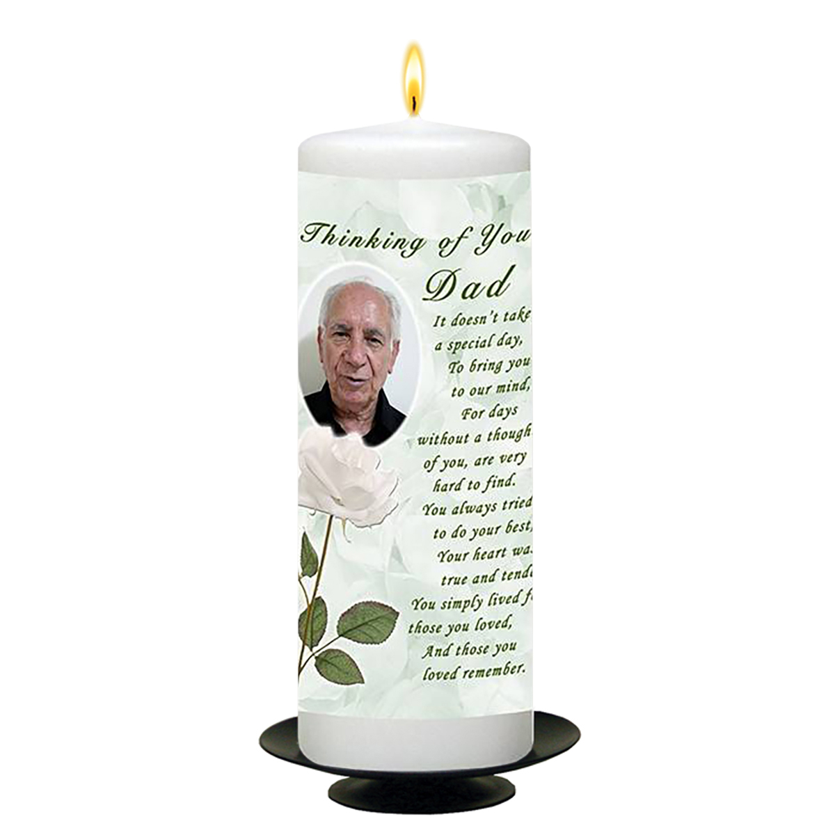 Personalised Remembrance Candle - White Rose with Photo Thinking Of You