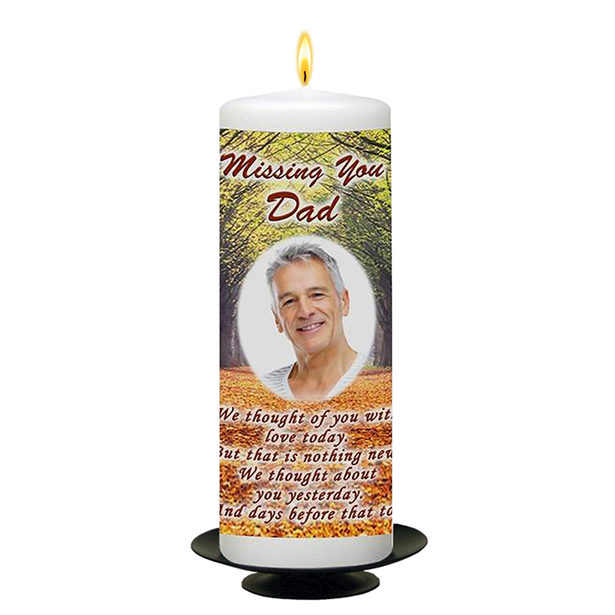 Personalised Remembrance Candle - Autumn Walk with Photo