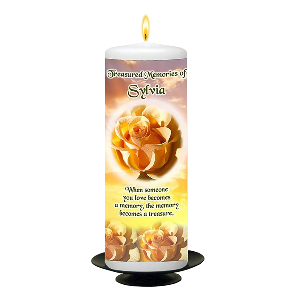 Personalised Remembrance Candle - Peach Rose Treasured Memories