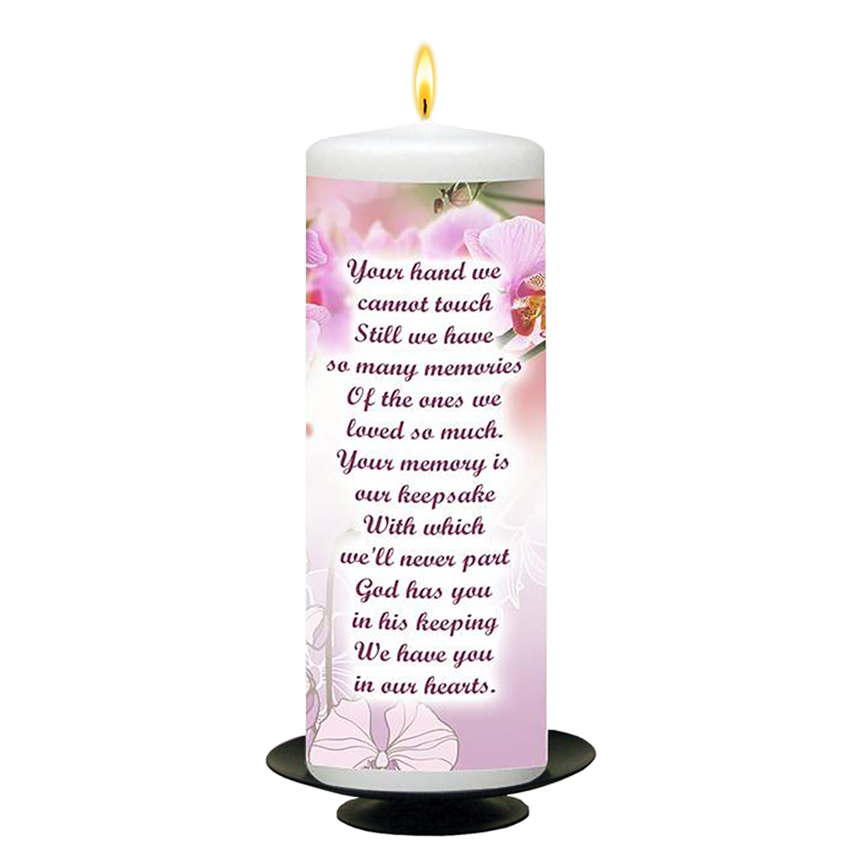 Personalised Remembrance Candle - Pink Orchids & Cross