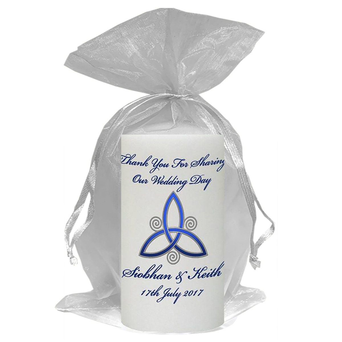 Personalised Thank you Wedding Favour - Trinity Knot & Swirls Silver