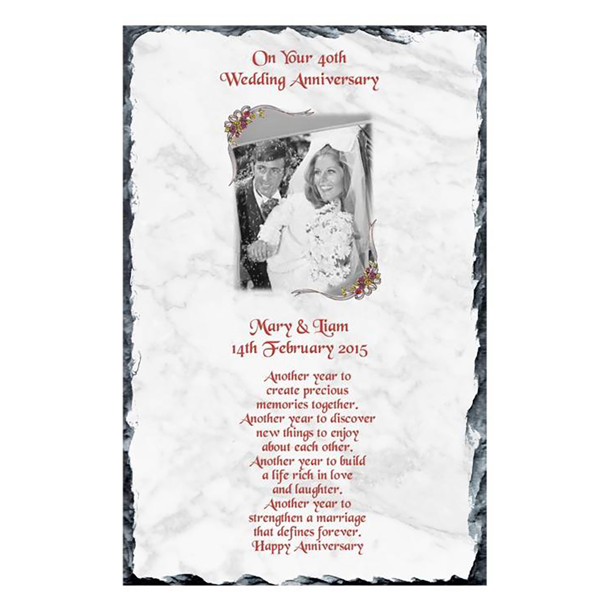 Personalised Wedding Anniversary Slate - 40th (Ruby) Anniversary - Ribbons