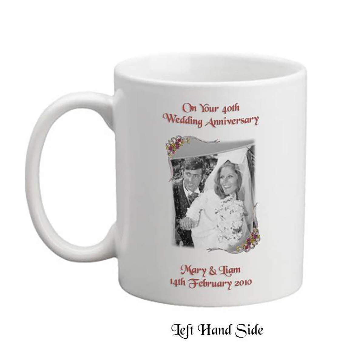 Personalised Wedding Anniversary Mug Gift - Ruby (40th) Ribbons with Photo Set of Two Mugs