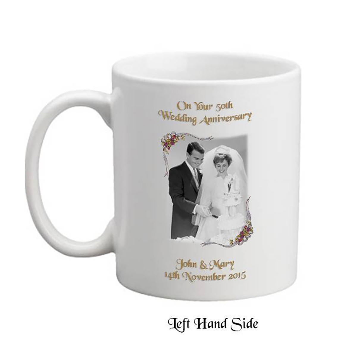 Personalised Wedding Anniversary Mug Gift - Golden (50th) Ribbons with Photo