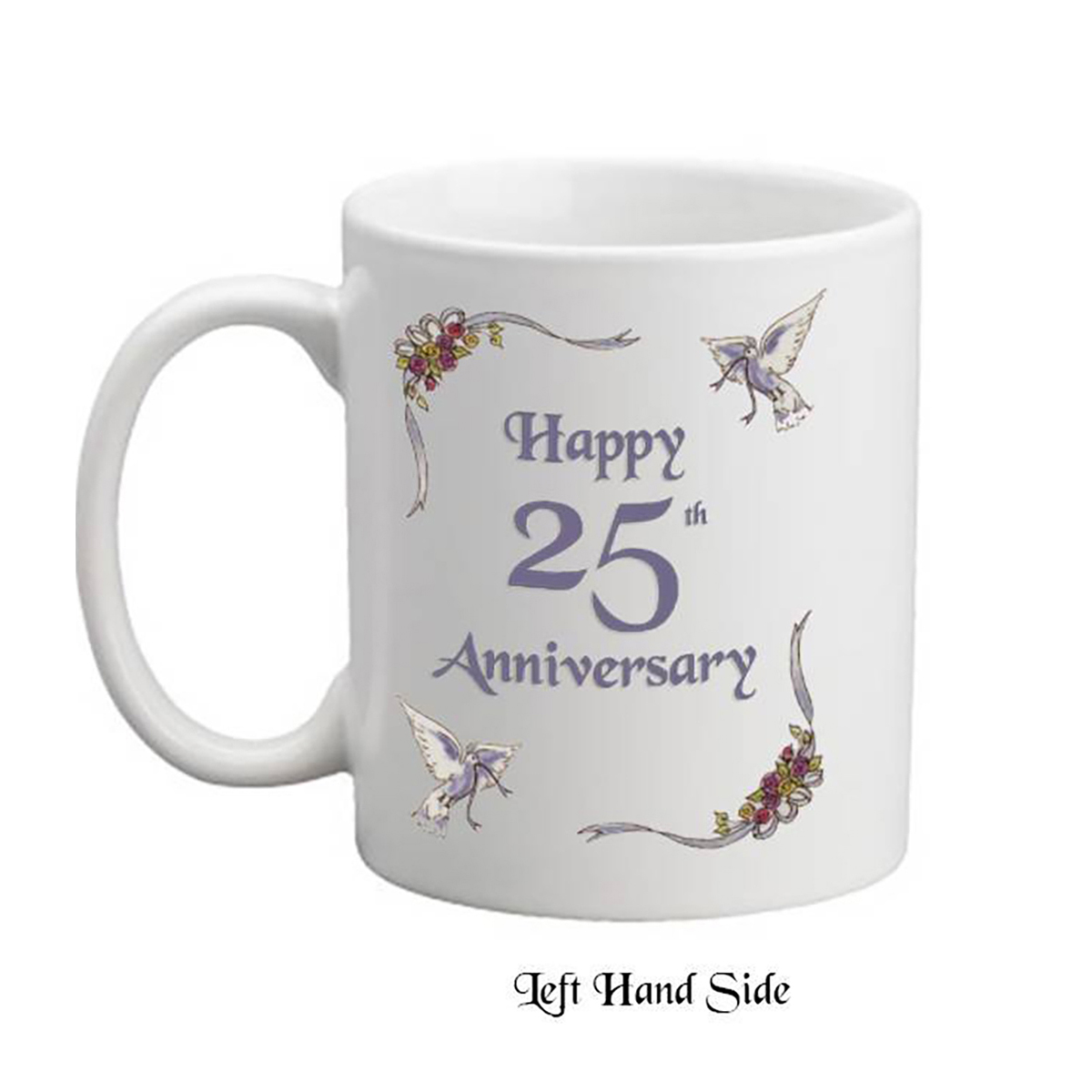 Personalised Wedding Anniversary Mug Gift - Silver (25th) Ribbons