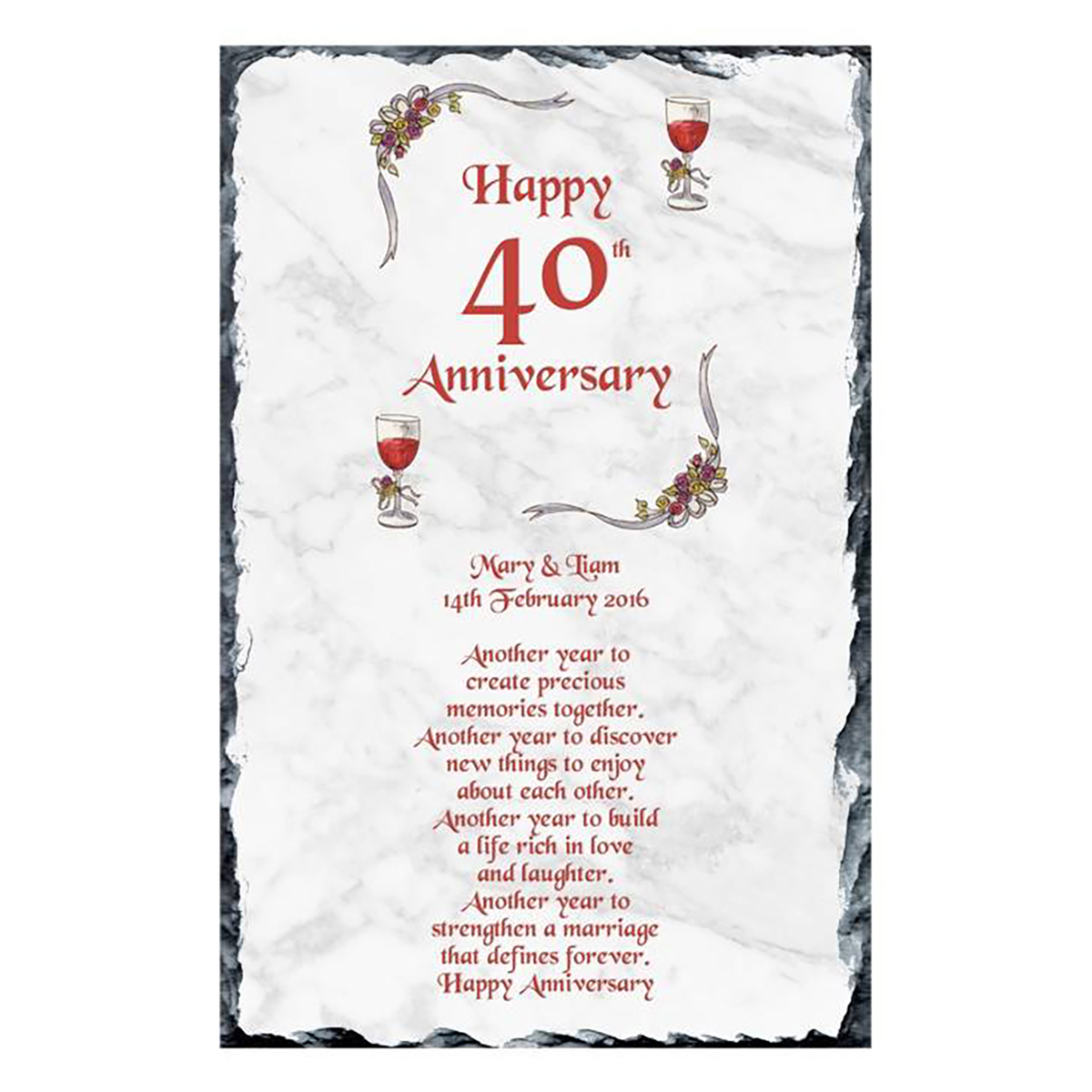 Personalised Wedding Anniversary Slate Gift - Ribbons 40th (Ruby) Anniversary