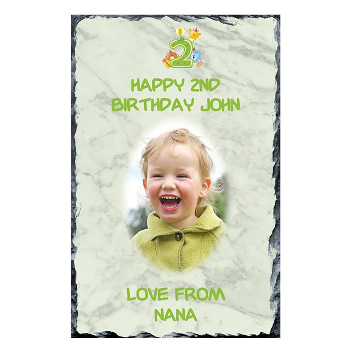 Personalsied Birthday Slate Gift - Age 2 - Birthday Party with Photo Animal