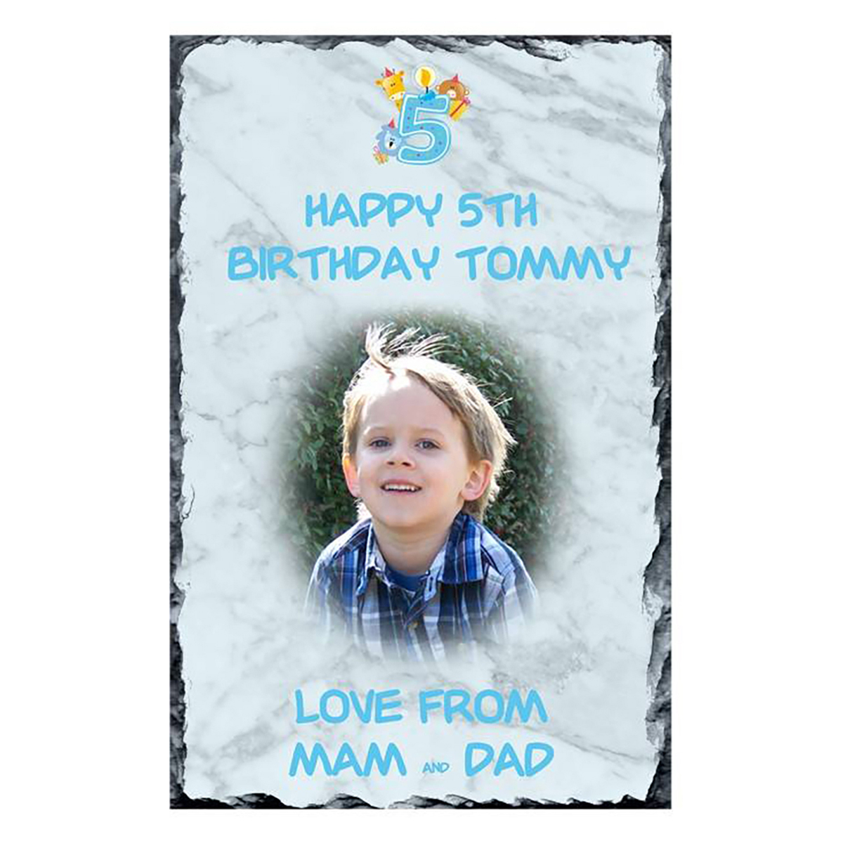 Personalsied Birthday Slate Gift - Age 5 - Birthday Party with Photo Animal