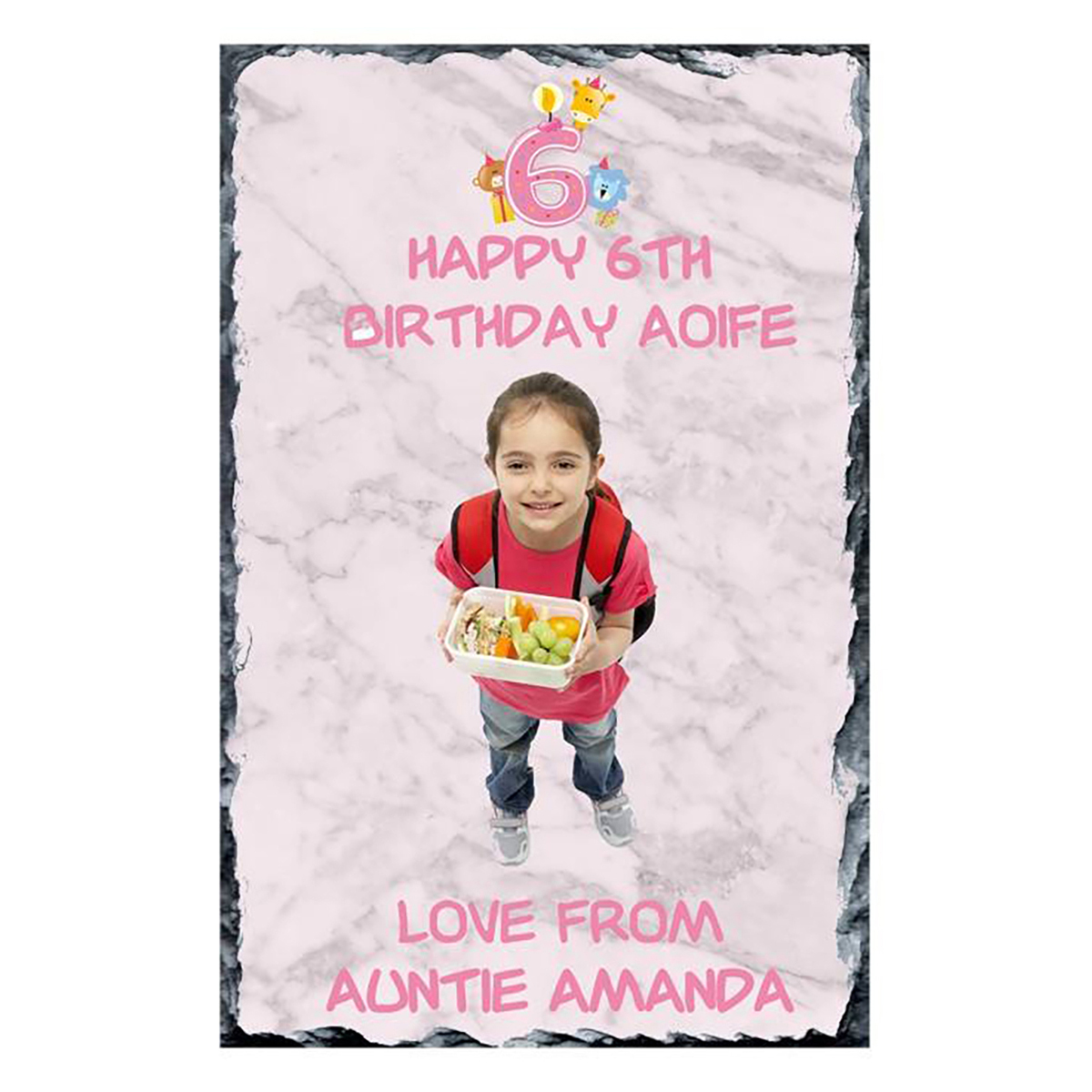 Personalsied Birthday Slate Gift - Age 6 - Birthday Party with Photo Animal