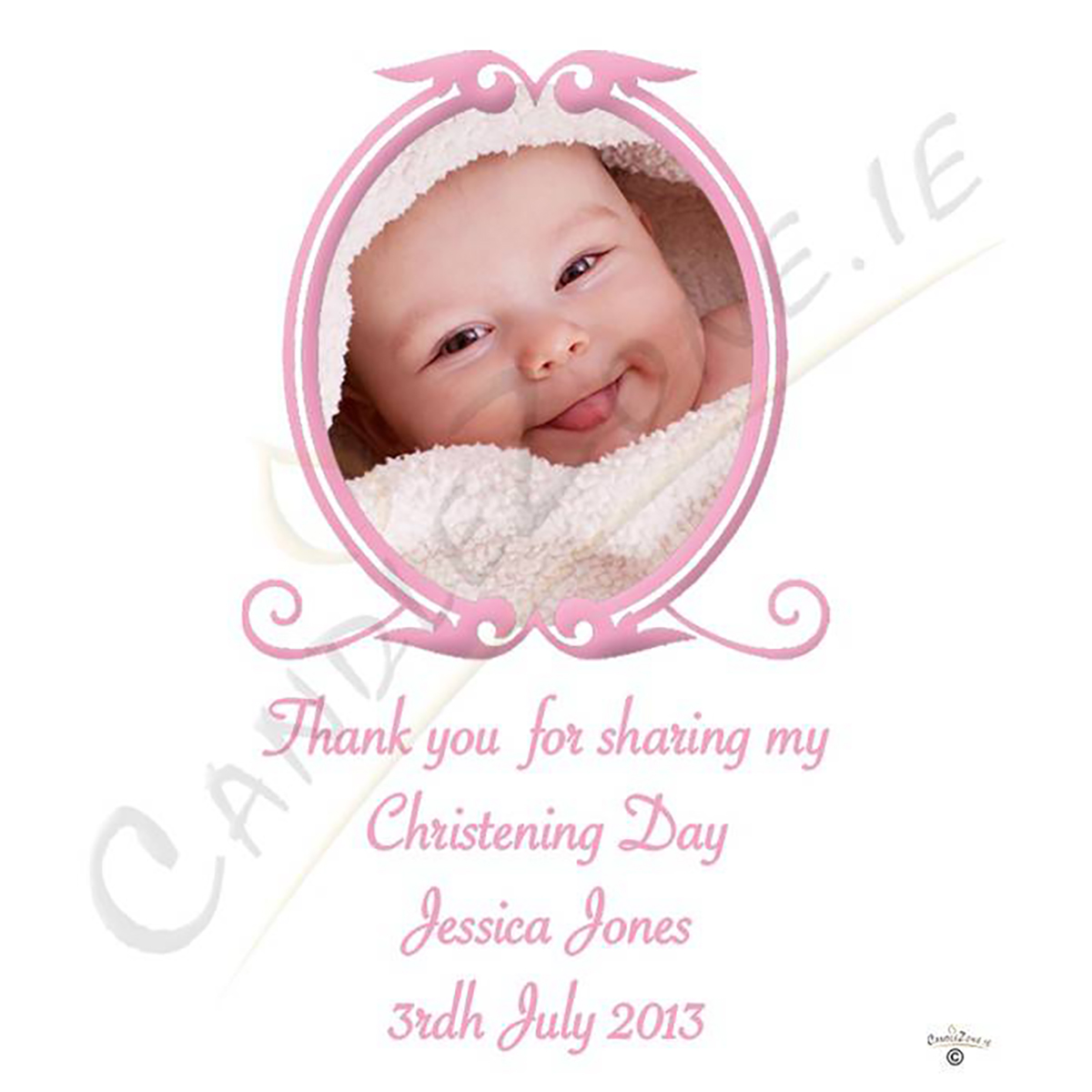 Thank you Christening Favour - Vintage Pink Frame & with Photo