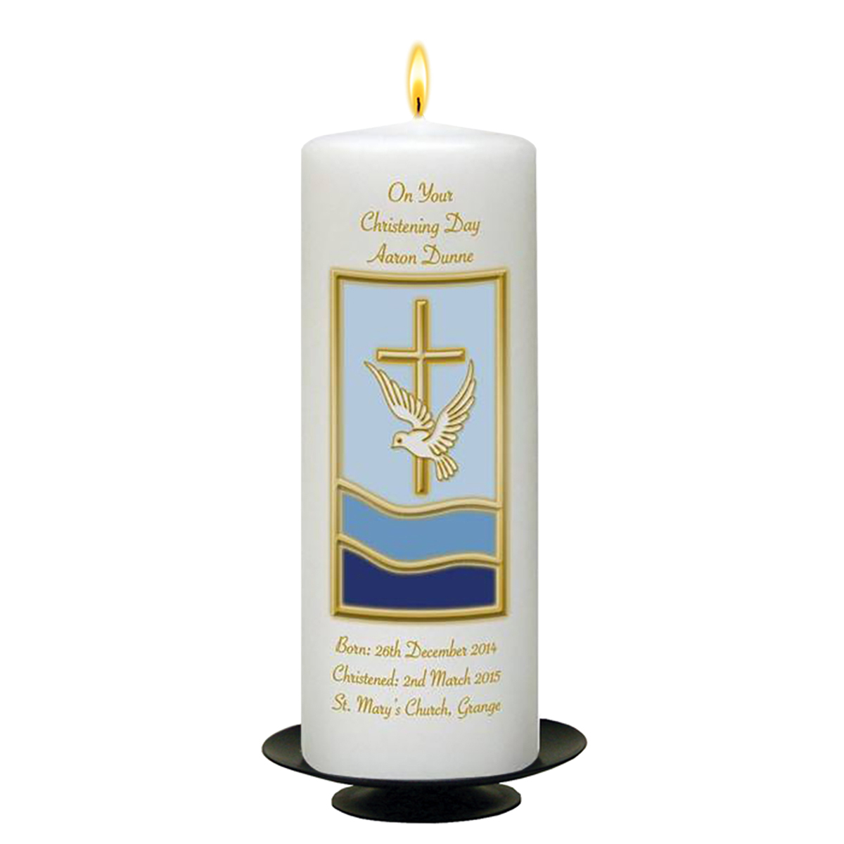 Personalised Boys Christening Candle - Cradle & Bow Blue