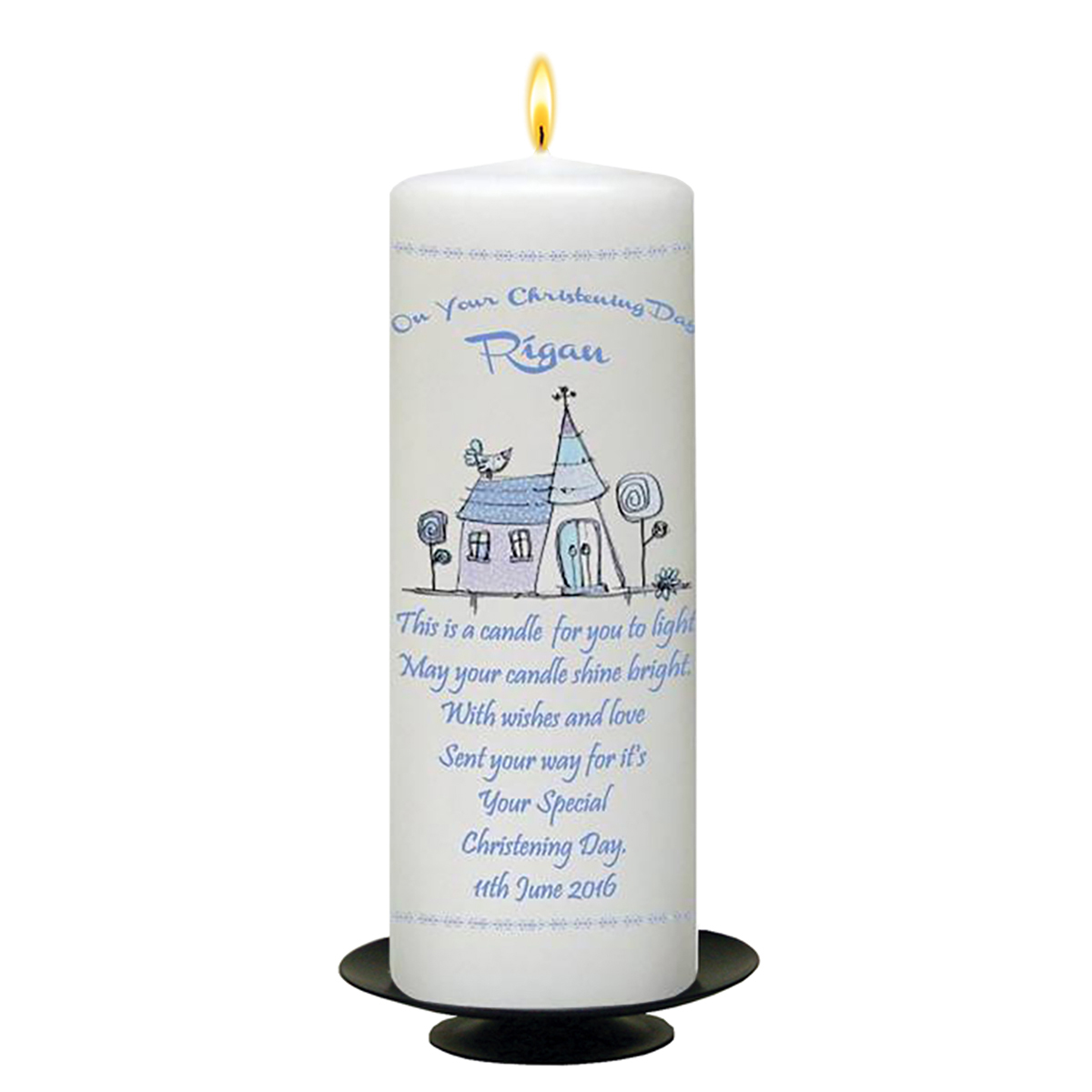 Personalised Boys Christening Candle - Church Blue