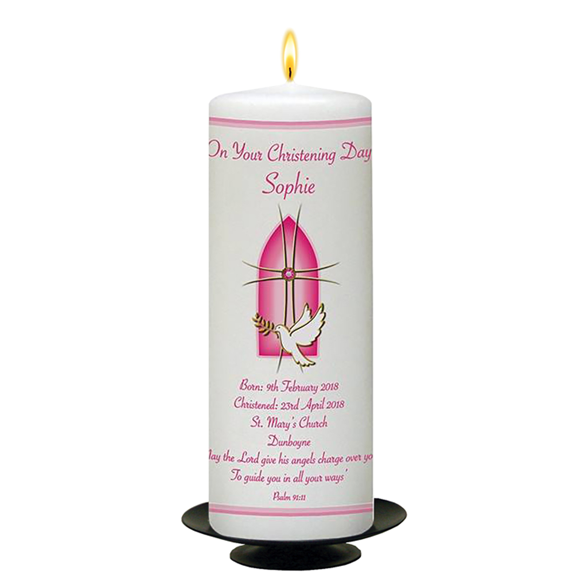 Personalised Girls Christening Candle - Church Window