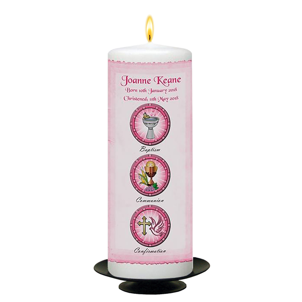 Personalised Girls Christening Candle - BCC Pink Parchment