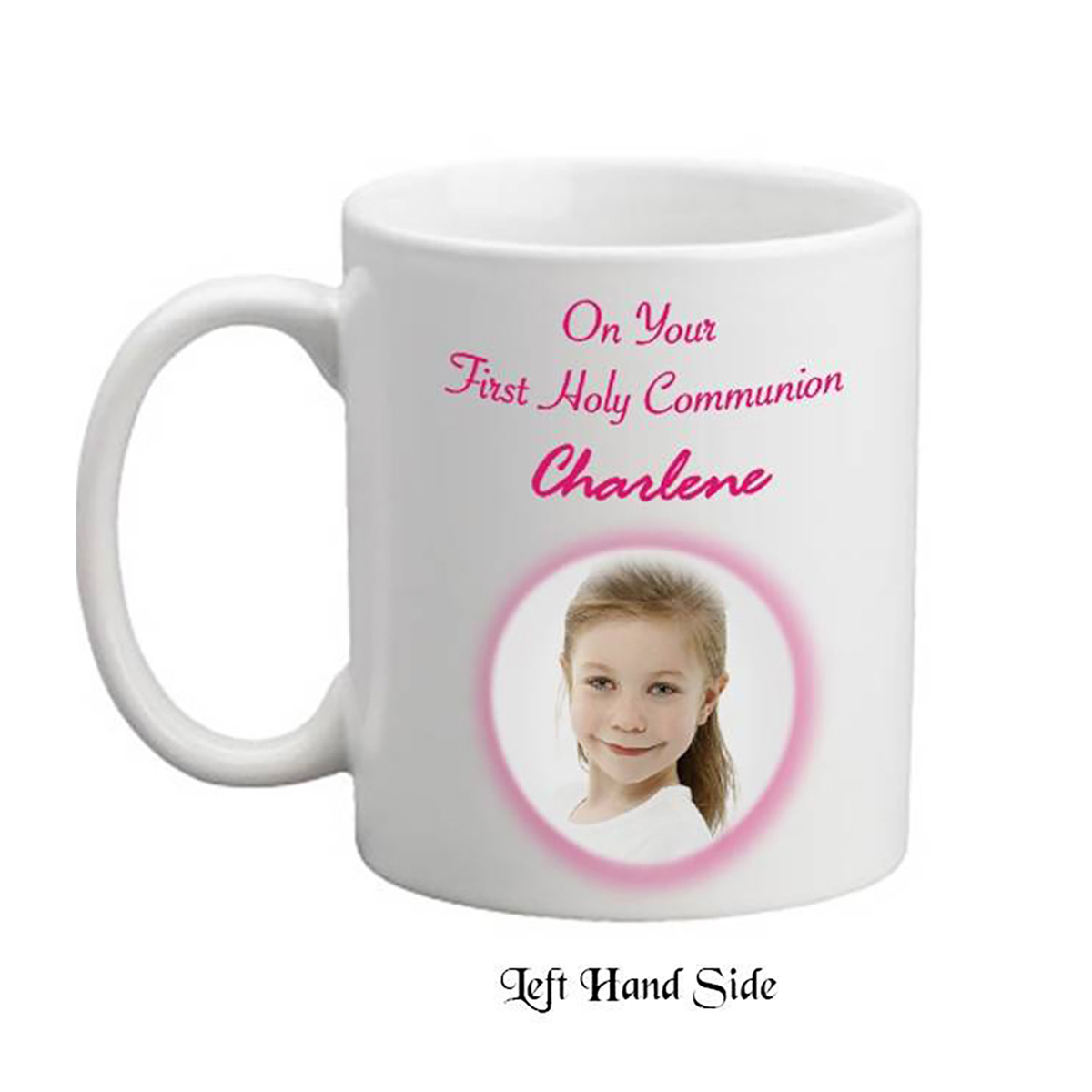Personalised 1st Holy Communion Mug Gift - Pink Cross with Photo Girl