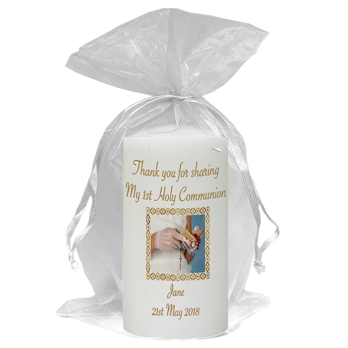 Personalised 1st Holy Communion Candle - Girl and Bible