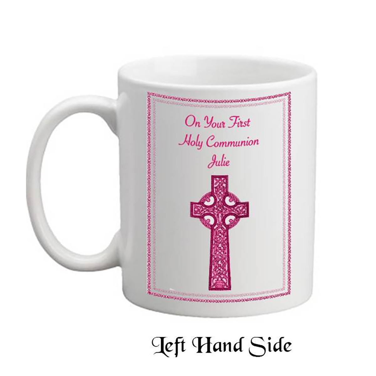 Personalised First Communion Mug Gift - Pink Celtic Cross