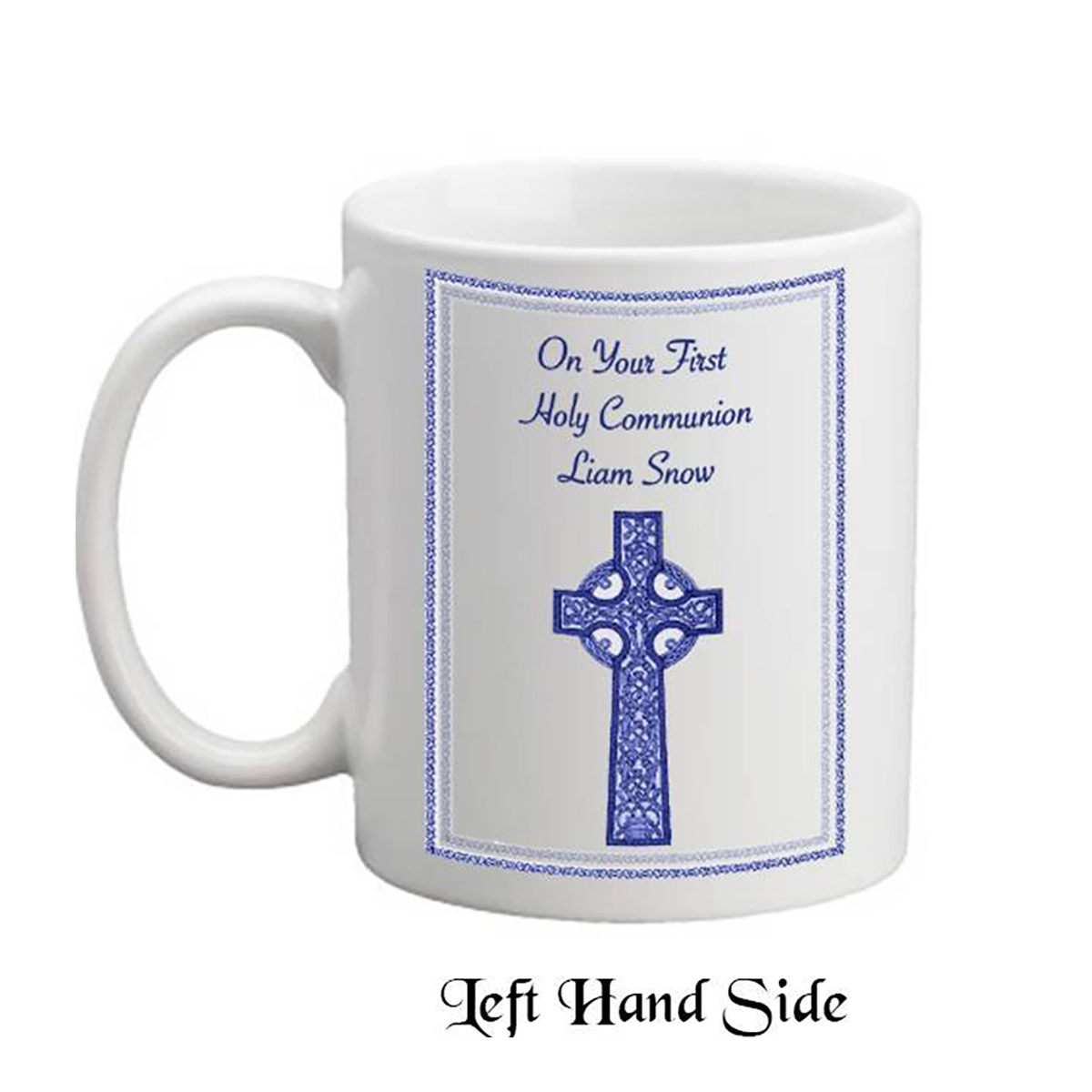 Personalised Communion Mug Gift - Blue Celtic Cross Communion