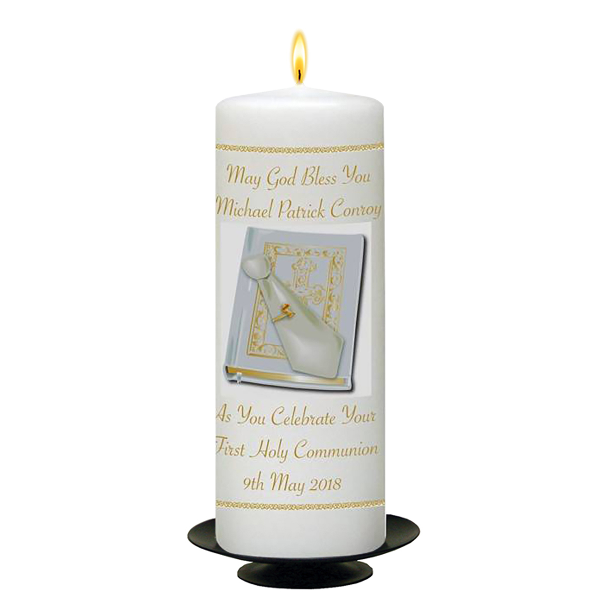 Personalised 1st Holy Communion Candle - Bible & Tie